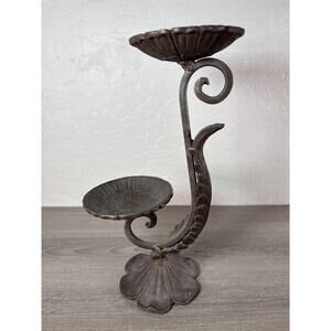 Vintage Cast Double Candle Holder Jewelry Candy Dish Display 12"‎